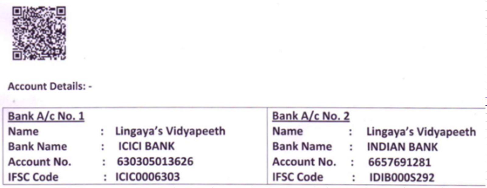 bank account details