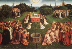 Panel from Jan Van Eyck’s Ghent Altarpiece shows symmetry.
