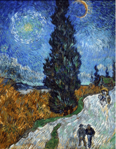 Country road in Provence by night, an asymmetrical balance example.
